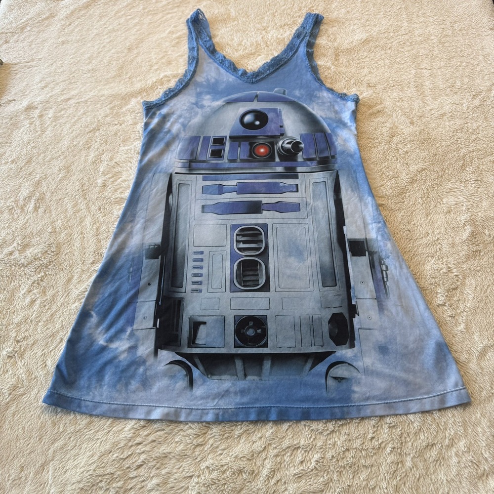 Star Wars R2-D2 Women's Tank Nightgown Small Blue Lace Trim Sleepwear